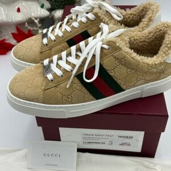 Women's Gucci ace GG suede sneakers with shearling lining size 39 made in Italy - Picture 2 of 11